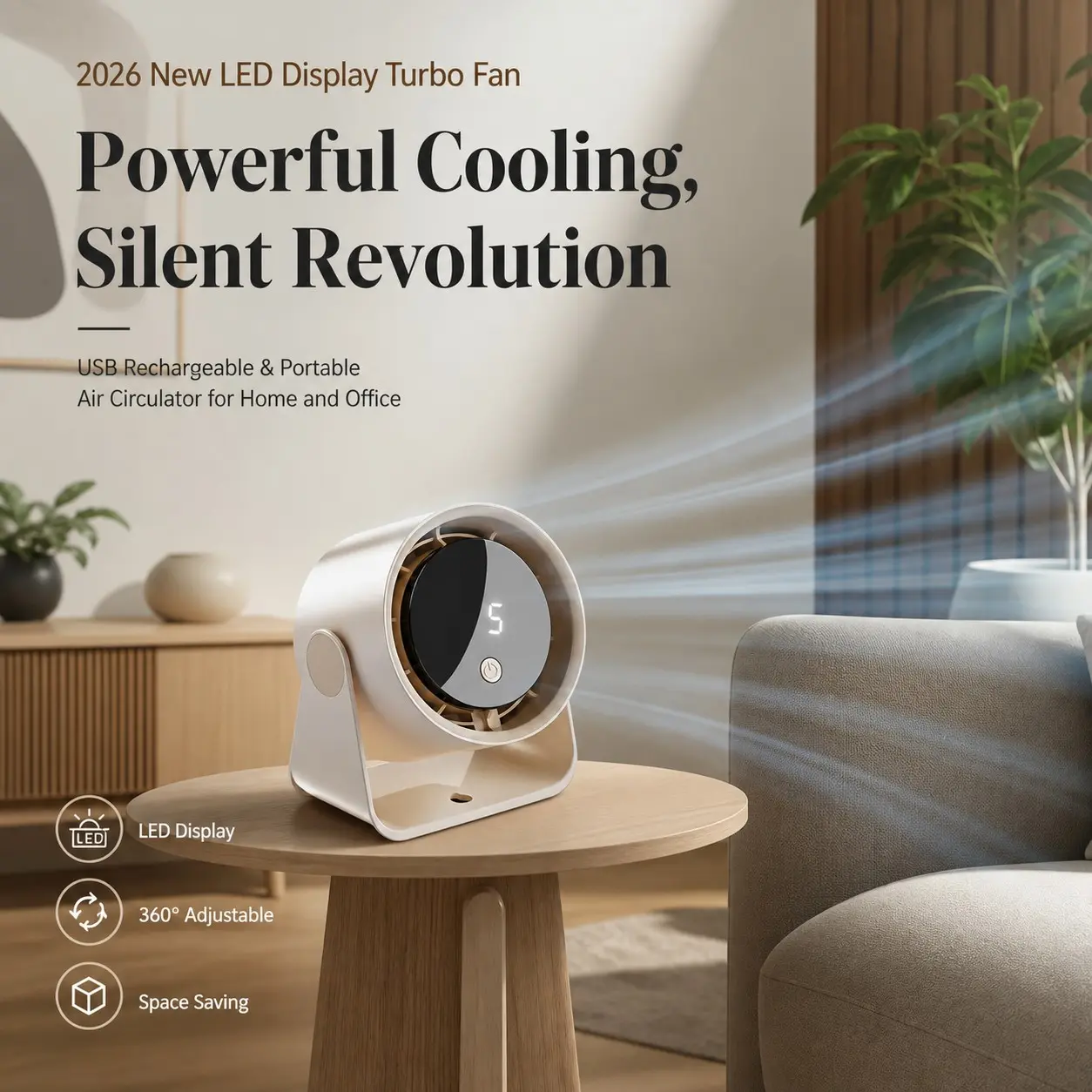 Quiet Comfort Table Fan, Essential for Home Office, Modern Design, Strong Air Circulation, Touch Control, Multiple Speeds, Portable Desktop Fan