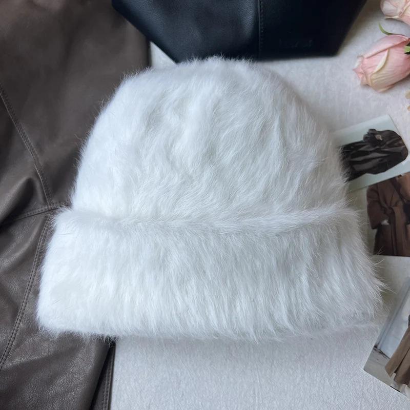 Winter Warm Unisex Y2k Beanies Leisure Outdoors Soft Fluffy Angola Winter Knitted Hat Female Plush Windproof Bonnet Skullies Cap