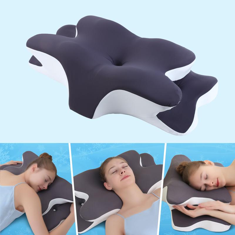 Supportive Memory Foam Cooling Neck Pillow, Zoned Contour Pillow for Side, Back and Stomach Sleepers, Washable Breathable Queen-Size Pillowcase