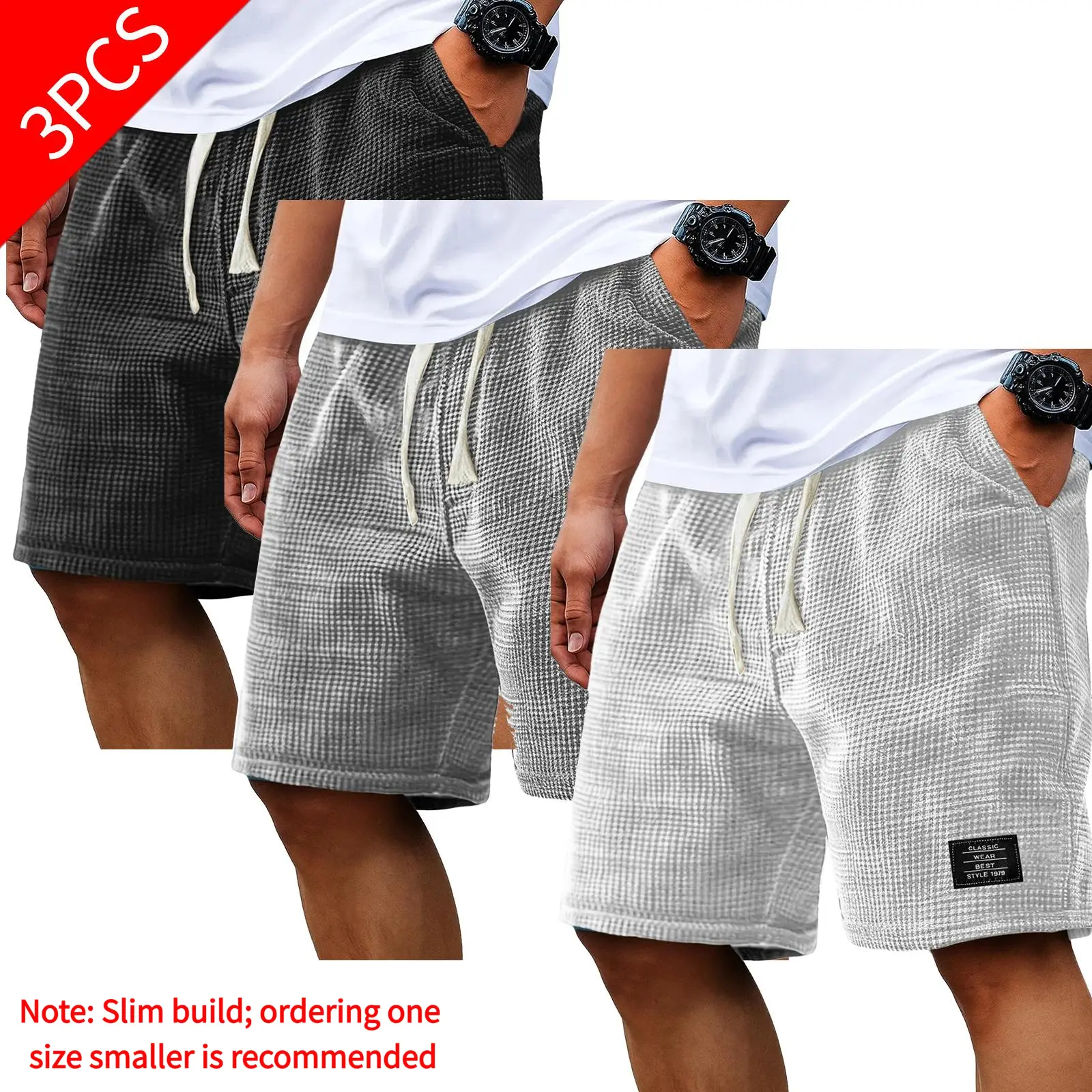 2026 New Men's Waffle-Knit Casual Shorts – Summer Loose, Breathable, Knee-Length Style; Trendy American-Streetwear Inspired Athletic Shorts, Suitable for Streetwear or Everyday Wear.