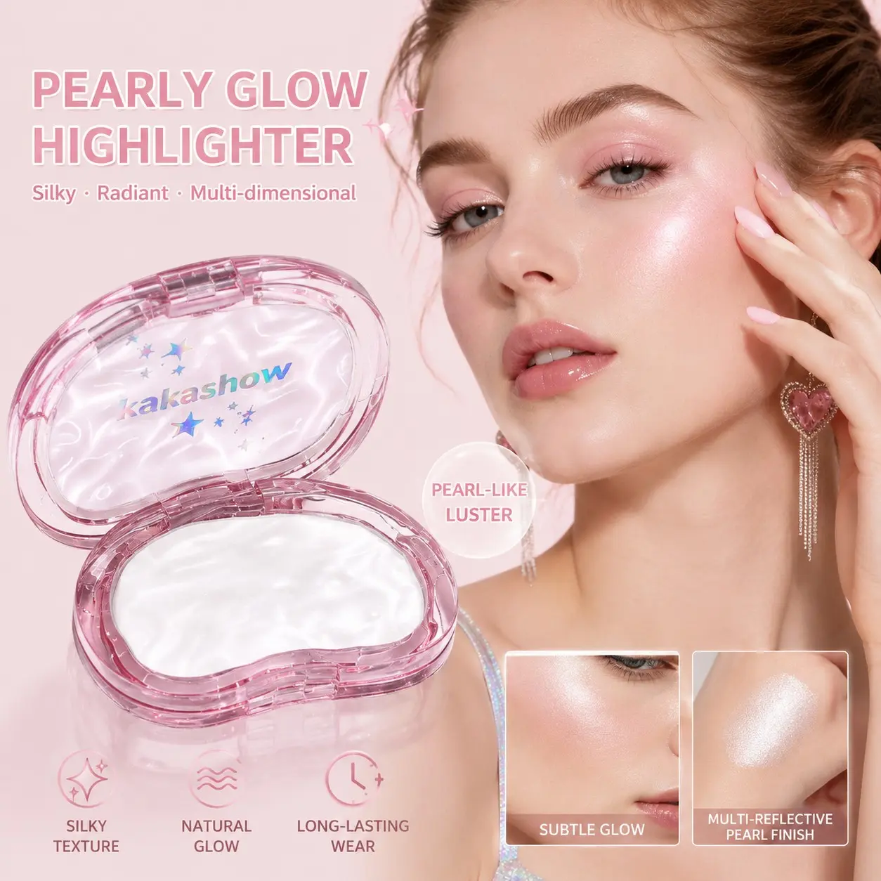 Monochrome satin-finish highlighter, low-saturation matte highlighter, brightens the tear trough and under-eye area, fine powder that doesn't cake, Smooth, suitable for various makeup looks