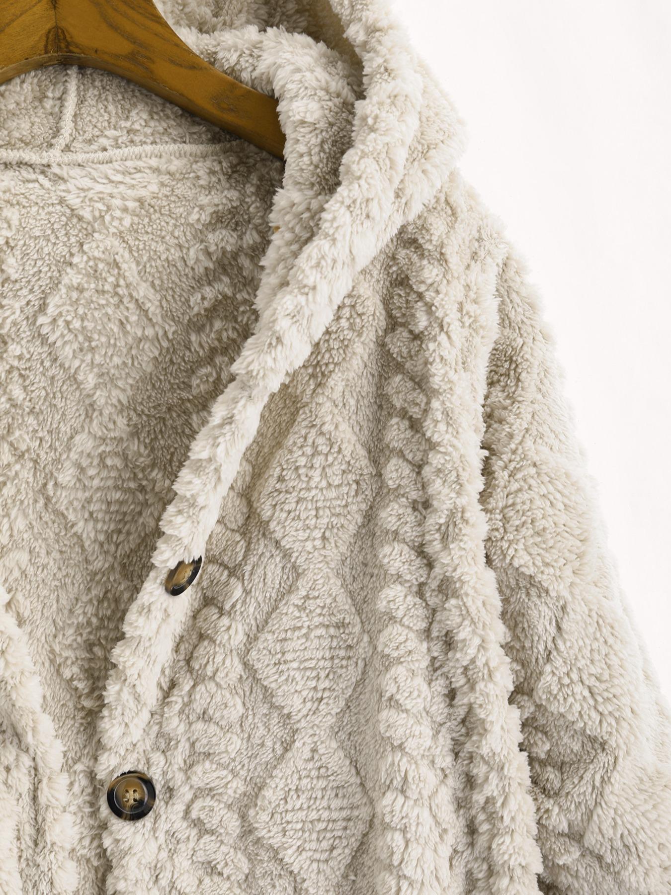 Women's Solid Color Fuzzy Knit Hooded Jacket Coats, Casual Long Sleeve Outerwear for Daily Wear, Ladies Clothes for All Seasons, Winter Womenswear