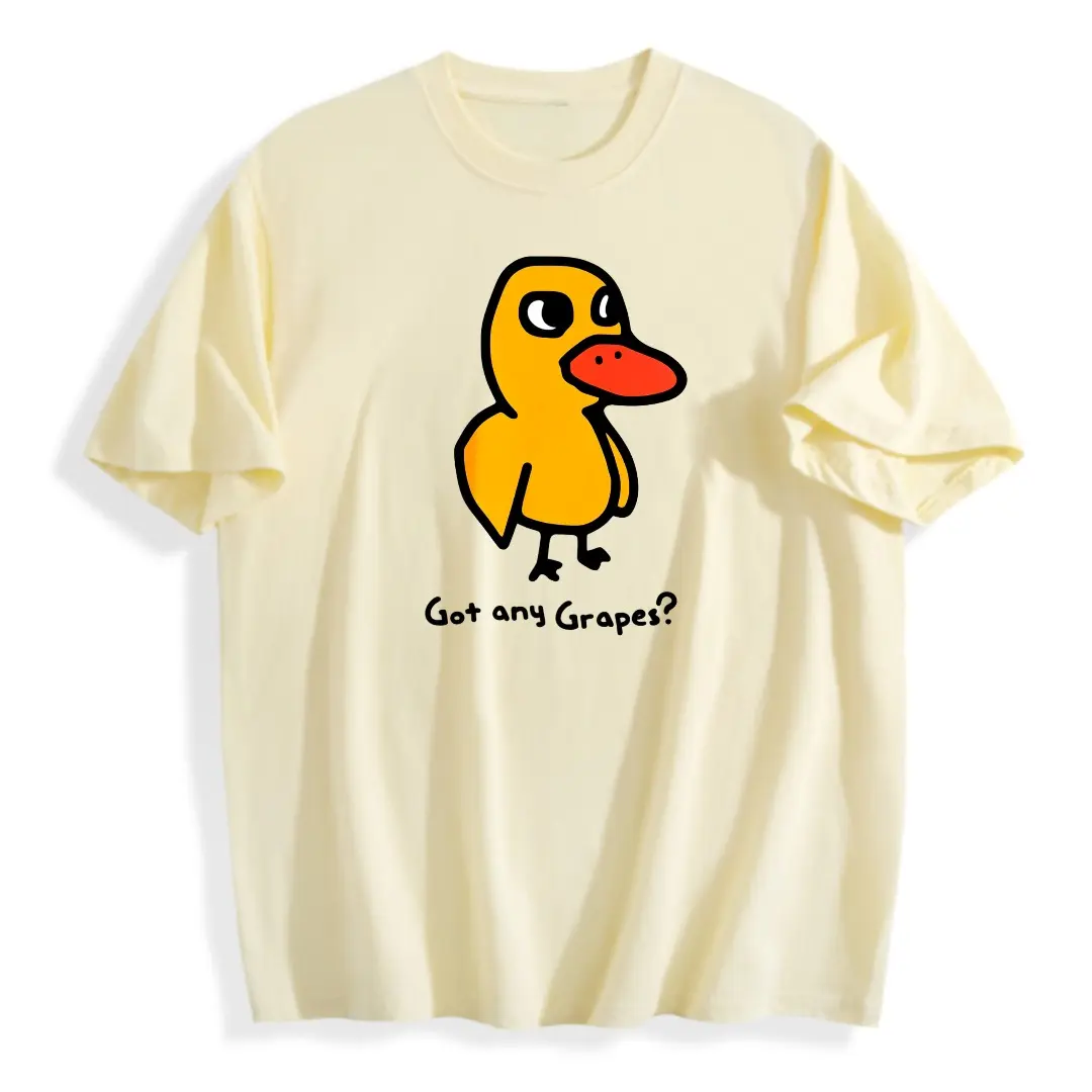 Casual Funny Men's T-Shirt Cute Yellow Duck Got Any Grapes Graphic Tee Summer Streetwear Gift For Boyfriend Husband Son,100% Cotton Unisex Oversized  Tshirt (S-5XL)