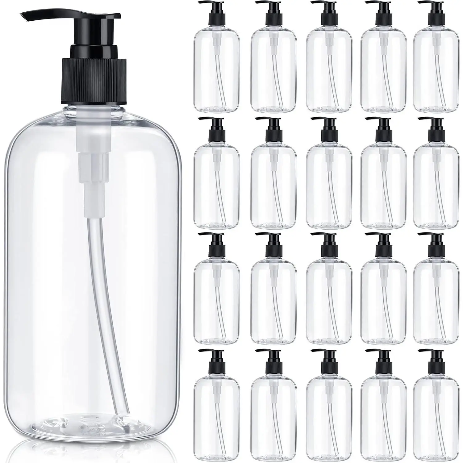 20 count 16oz Plastic Pump Empty Bottles Clear Soap Lotion Dispenser Cylinder Shampoo Portable Container for Liquid Shower  Wash Bottles