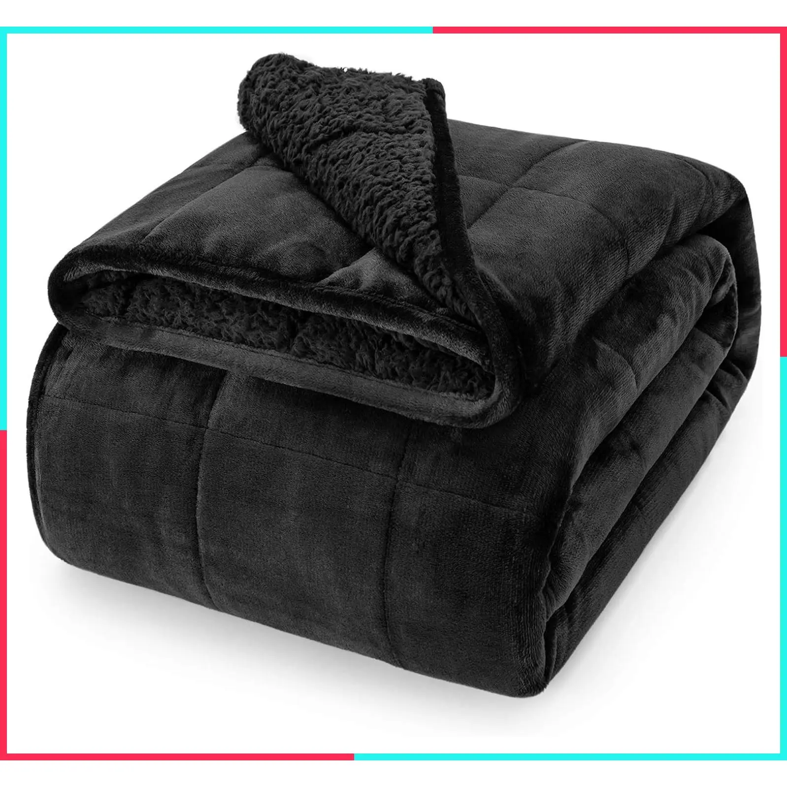 15lbs Weighted Blanket Queen 60"x80" Black - Dual Sided Sherpa Fleece & Soft Plush Flannel, Cozy Fluffy Heavy Throw for Better Sleep, Relax Body & Mind