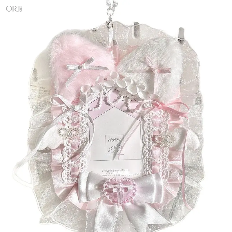 Finished Fluffy Lace Photocard Holder, Cute Frilly Badge Decor Protective Sleeves,  Idol Photo Card Storage Cover, Portable Bag Charm Accessory For Collectible Pins Trading Cards, Kawaii Plush Lace Frame Ornament Fo,S,Multicolor,Resin,,birthst,accessories