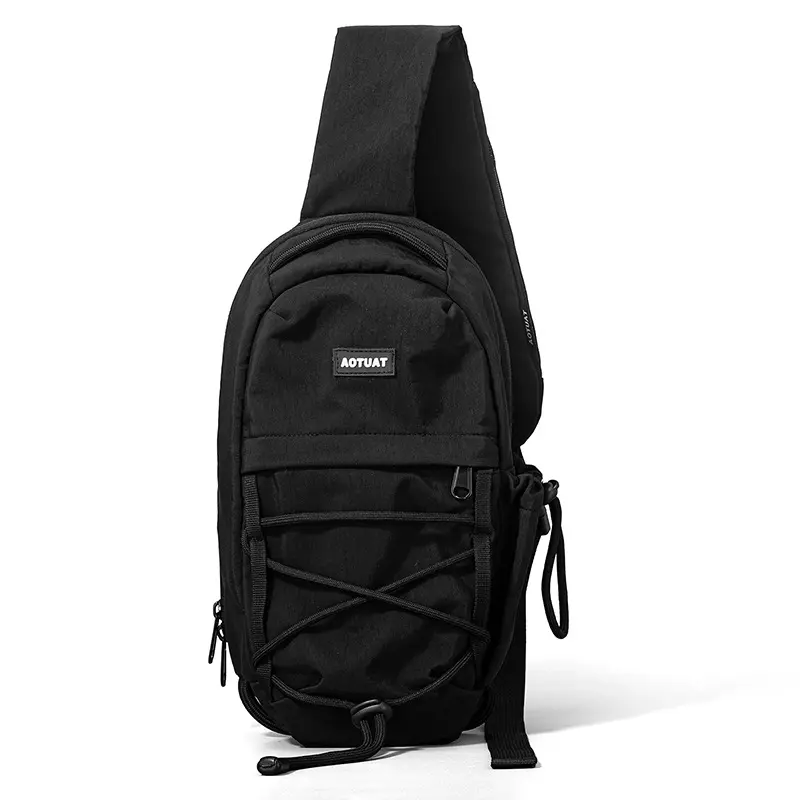 Minimalist Polyester Sling Pack - Water-Repellent, Stain-Resistant Crossbody Bag for 11" Tablet with Zip Pockets, Adjustable Buckle, Multi-Compartment, Sporty Chic Design for Hiking, Travel, Casual