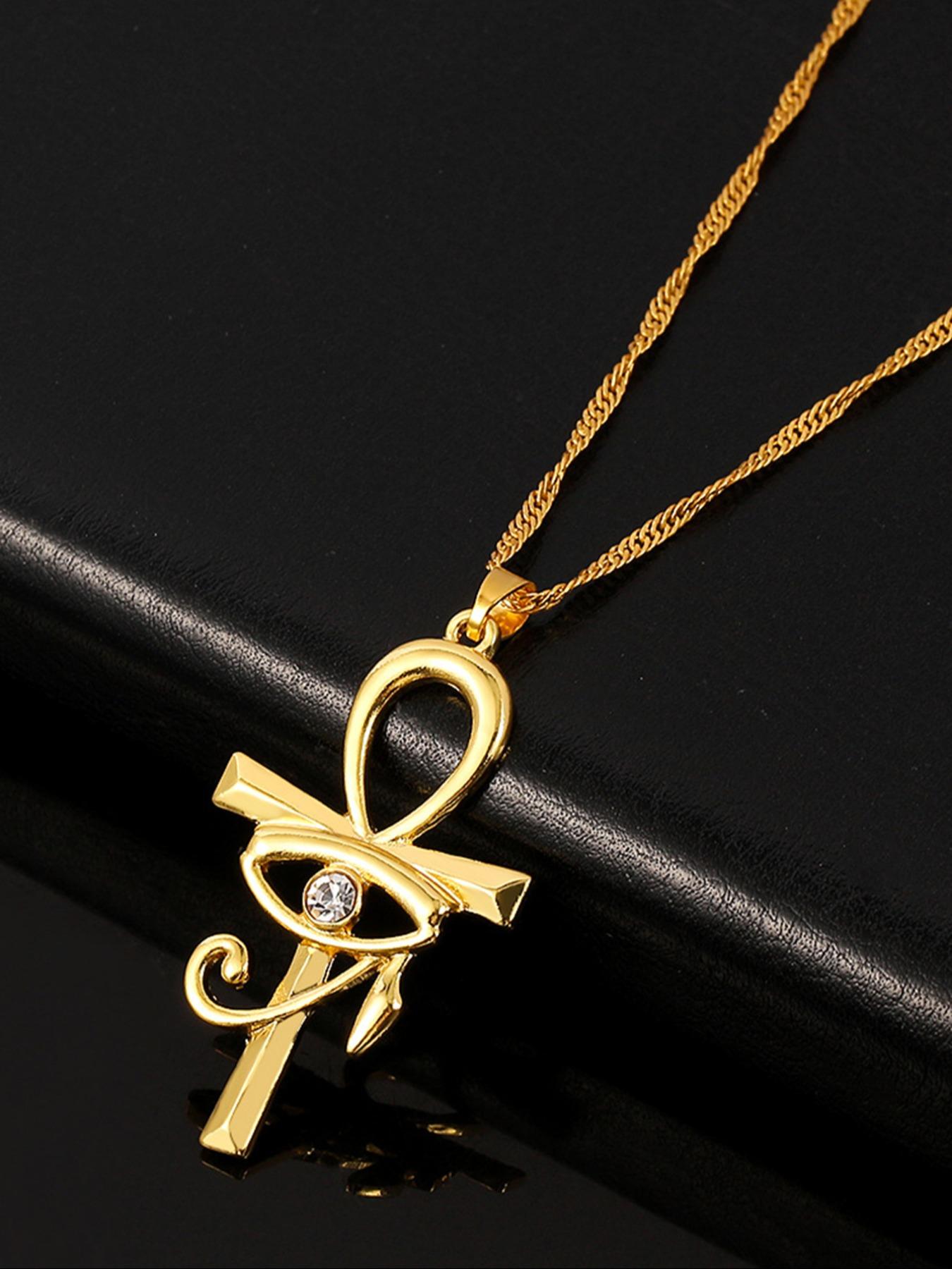 Rhinestone Decorated Cross Pendant Necklace for Women & Men, Eye Design Anniversary Necklace for Daily Wear, Trendy All-match Jewelry for Birthday Gift, Coptic Cross Necklace