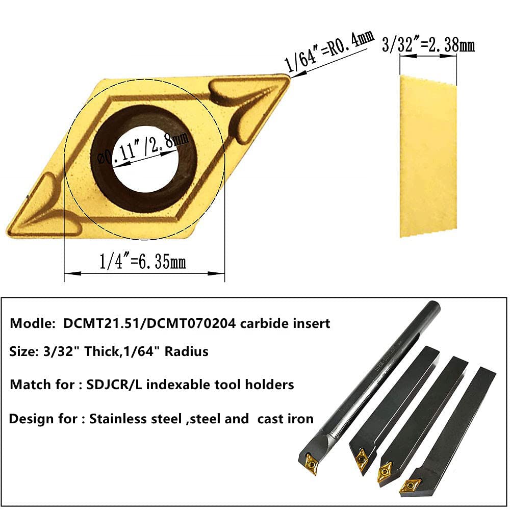 CCMT21.51 CCMT060204 DCMT21.51 DCMT070204 Carbide Turning Inserts,CCMT Insert DCMT Insert Mutilayer Coated Lathe Replacement Inserts for Lathe Turning Tool Holder Boring Bar,20 Pieces