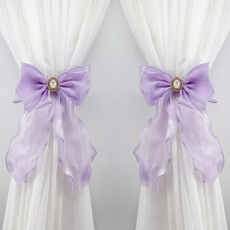 French Luxury Princess Curtain Tiebacks, Organza Bow Flowy Ribbon Window Decor for Bedroom Sheer Curtains