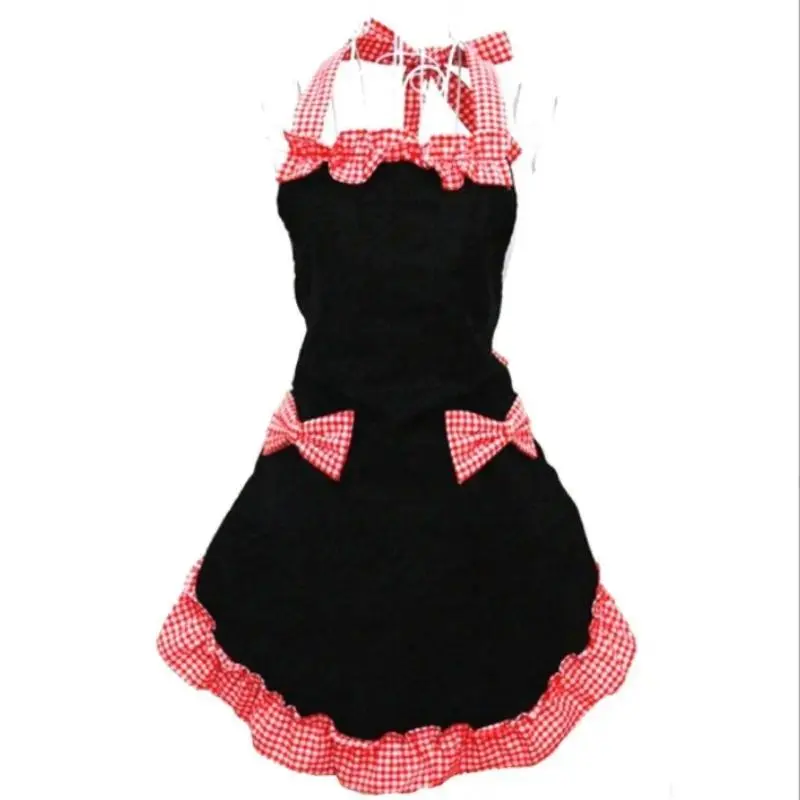 Adjustable Cute Apron with Bow Trim, Stain-Resistant Checkered Design, Ideal for Restaurant and Floral Workwear