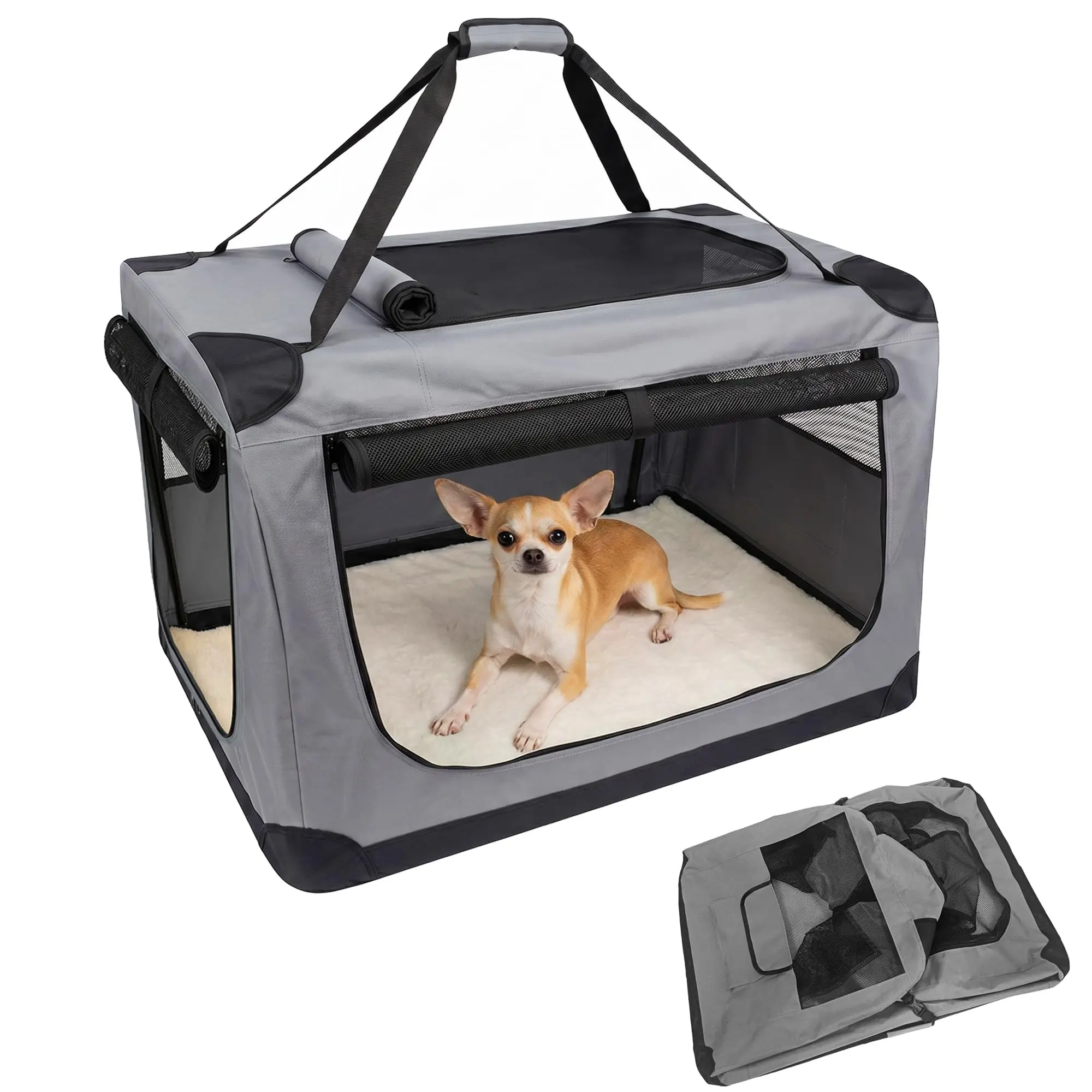 My Dog's Favorite Travel Crate 🐾 Soft Dog Crate for Car, Foldable Dog Travel Kennel with Soft Pad & Metal Frame, 3-Door Entry, Portable Pet Carrier for Indoor Outdoor Car Use
