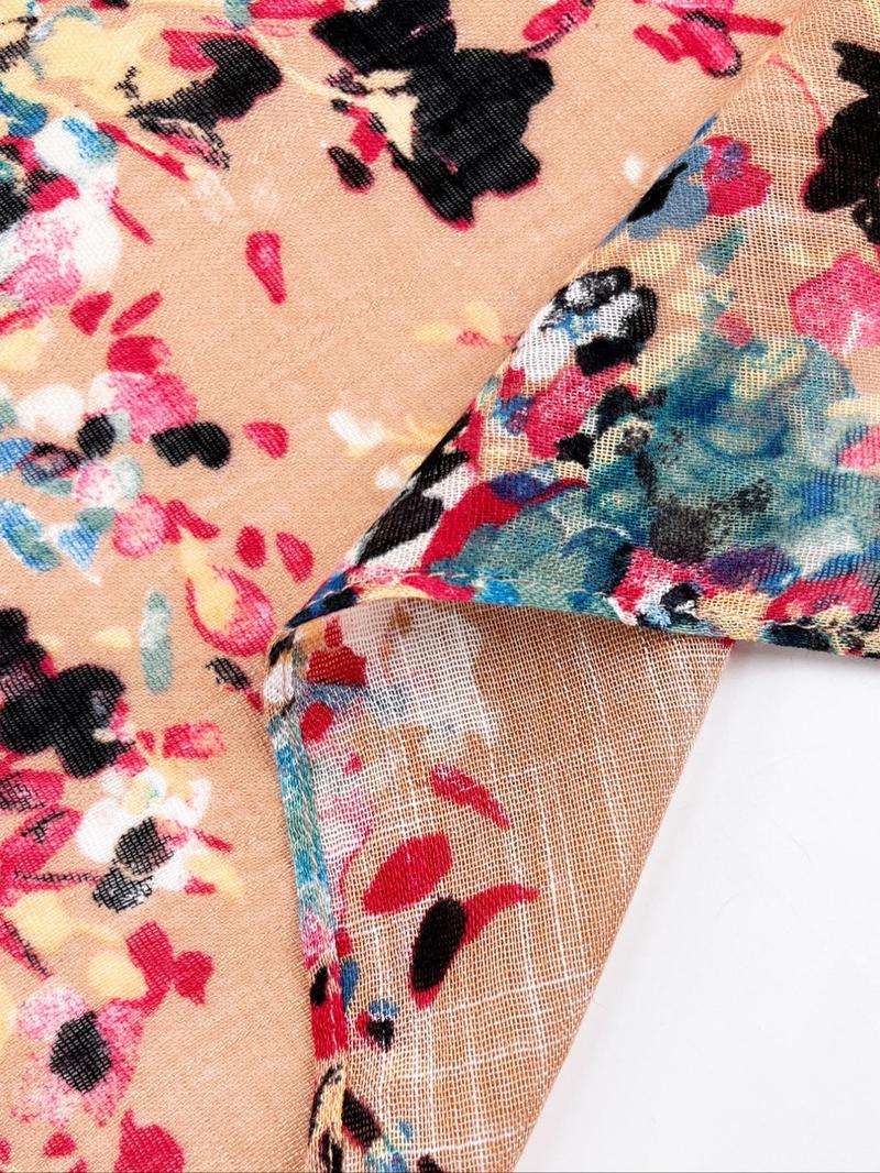 Women's All Over Print Batwing Sleeve Cover Up Top, Casual Split Hem Half Sleeve Cover Up for Beach Holiday Vacation, Boho Summer Outfits, Beach Cover Up, Swimsuit Coverup, Ladies Summer Clothes