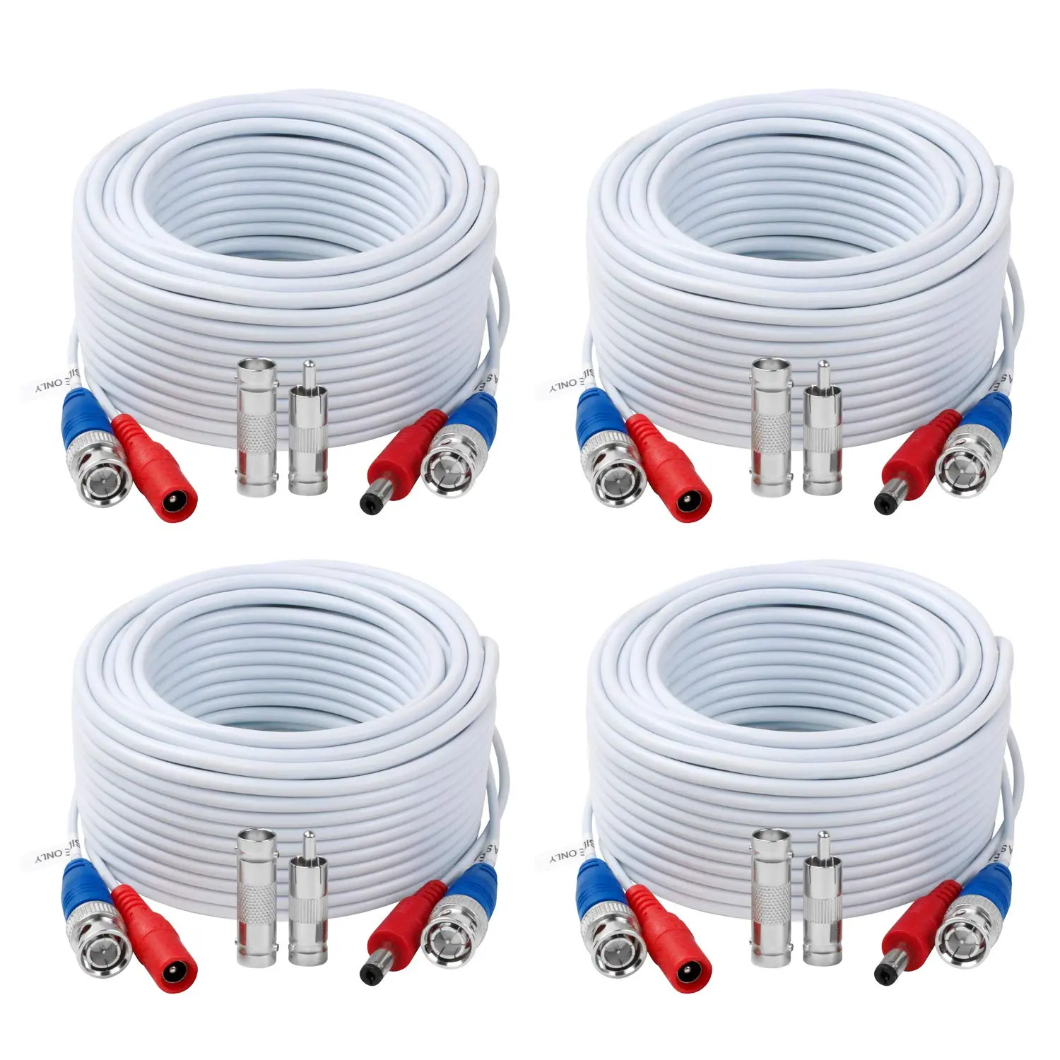 4 Pack 30  BNC Video Power ,BNC Extension Wire Video  Camera Wire with Connectors for CCTV Camera DVR  System