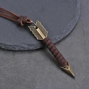 1Pc Handmade Vintage Leather Arrow Pendant Necklace Rope Chain Necklaces Men&Women Punk Jewlery Accessories