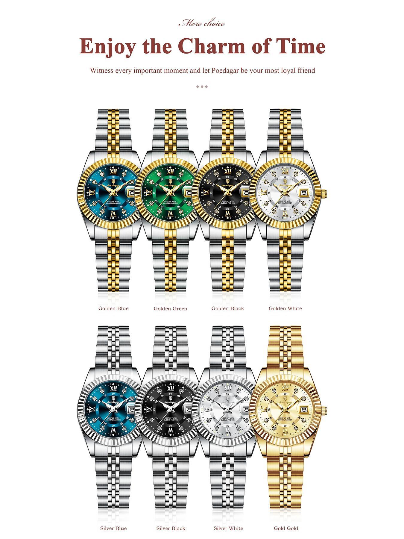 Women's Elegant Round Dial Analog Quartz Watch, Fashionable Luminous Watch for Party, Daily Clothing Decor, Trendy All-match & Exquisite Waterproof Watch for Birthday Gift with Box, Fashionable Watches, Stainless Steel Watch