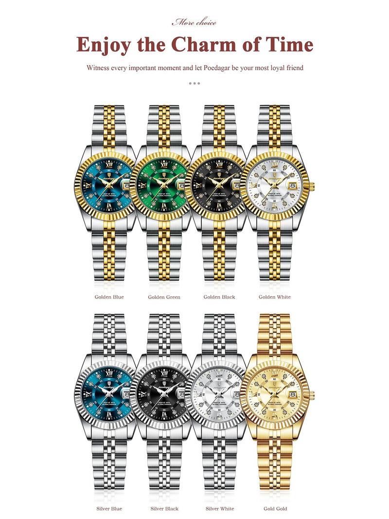 Women's Elegant Round Dial Analog Quartz Watch, Fashionable Luminous Watch for Party, Daily Clothing Decor, Trendy All-match & Exquisite Waterproof Watch for Birthday Gift with Box, Fashionable Watches, Stainless Steel Watch