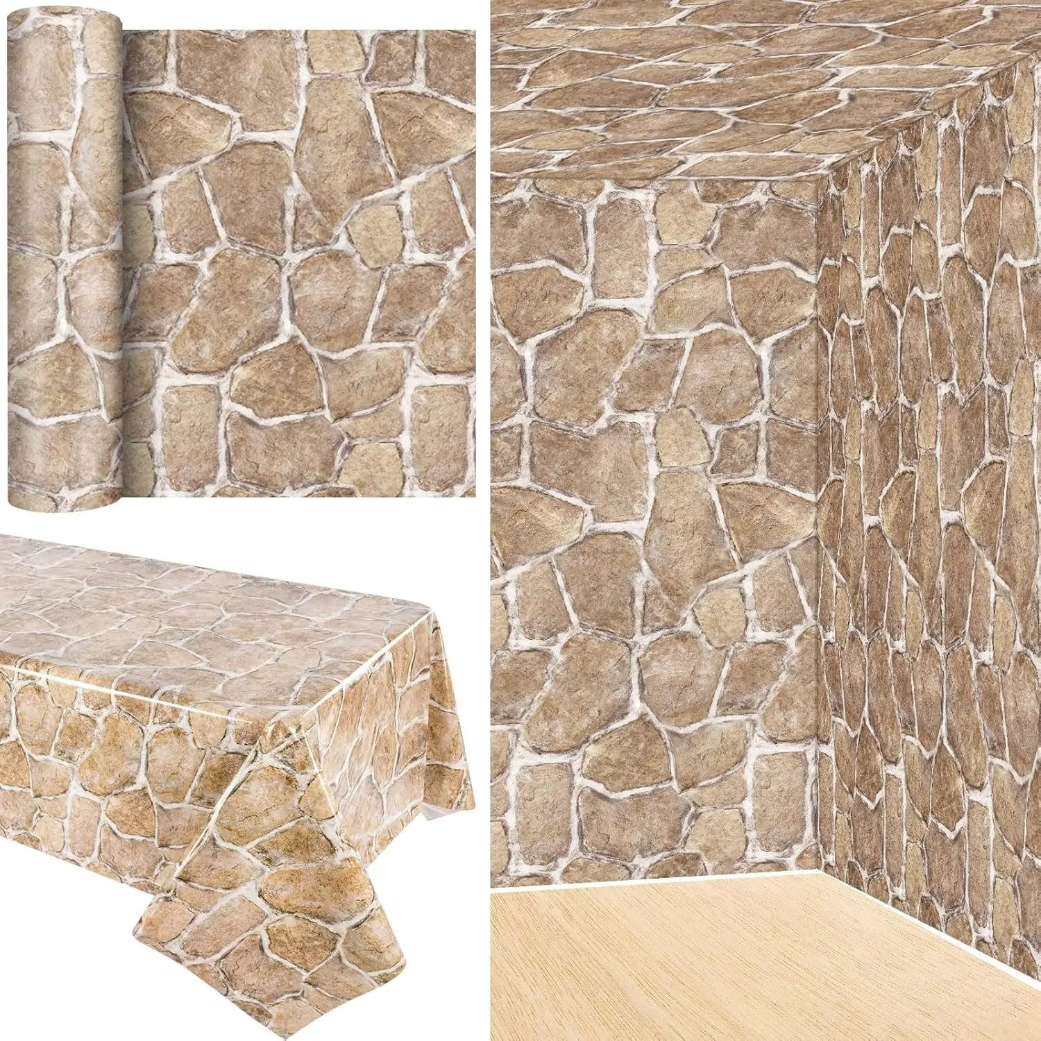 100 ft x 54 Inch Brick Stone Wall Backdrop Roll Plastic Tablecloth Wallpaper Stone Table Covers for Vbs Vacation Bible School Decor Medieval Party Supplies