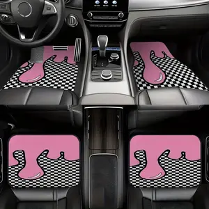 4pcs Classic Black and White Checkered Pattern Car Rubber Mats, Universal Non-Slip Carpet, Easy to Clean, Pet-Friendly Interior Accessories, Synthetic Rubber Material, Suitable for Front and Rear Use