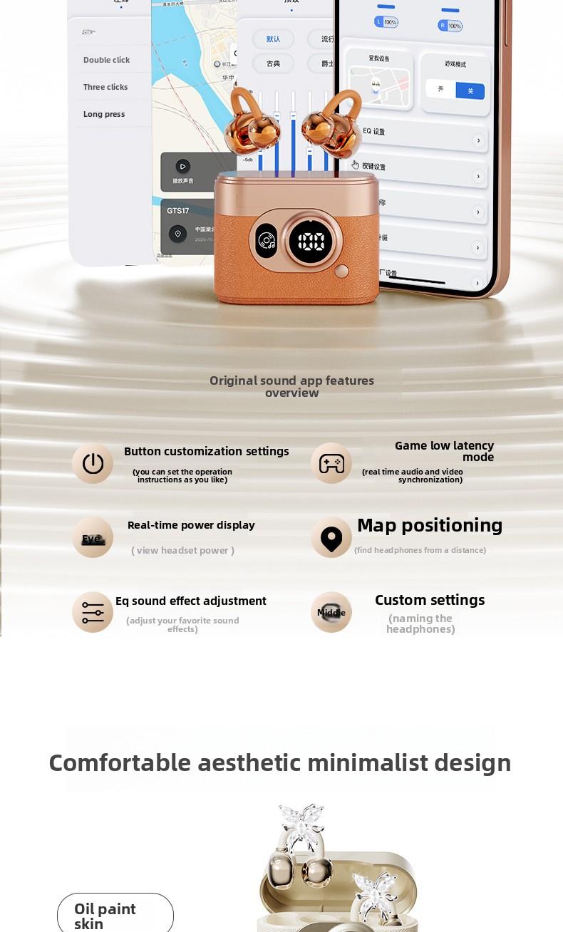 2026 Hot-Selling Retro Camera Style Bluetooth Earphones, True Wireless Clip-On, High-Quality Sound, Noise Reduction for Calls, Compact and Portable