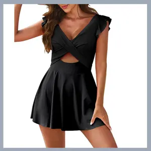 Women's one-piece swimsuit with ruffles, cross skirt style, and open back sporty swimsuits women bikini top + swim shorts competing bikini wearing shell bikinis bathing suits for the summer bikini shirts bandeau swimsuit top thinthong bathing suit