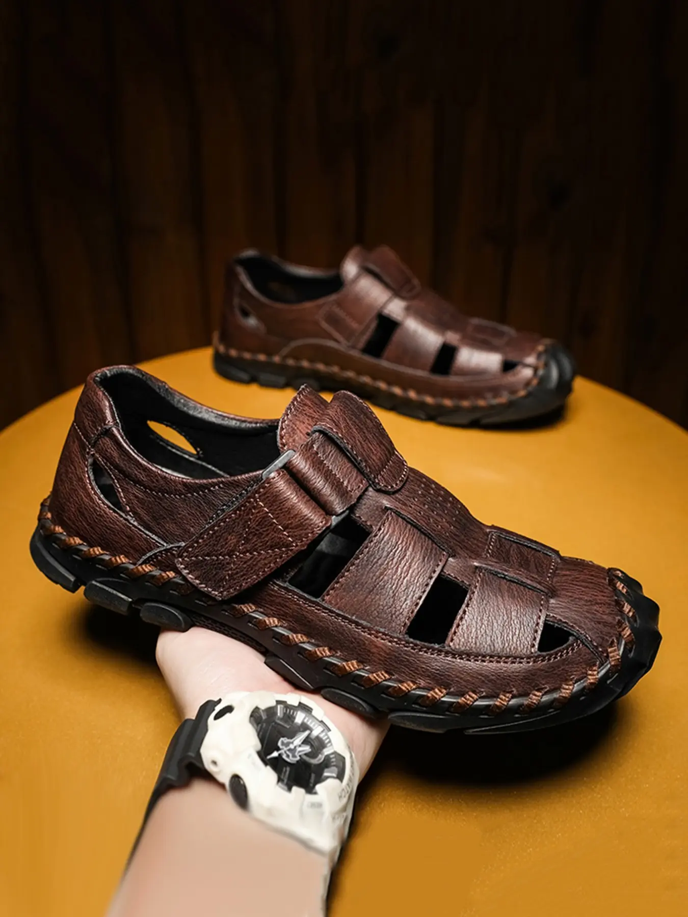 Men's Closed Toe Sandals Fisherman Sandals, Minimalist Versatile Style, Breathable Lightweight Non-Slip, Microfiber Leather, Plus Size, Summer Beach Walking Shoes