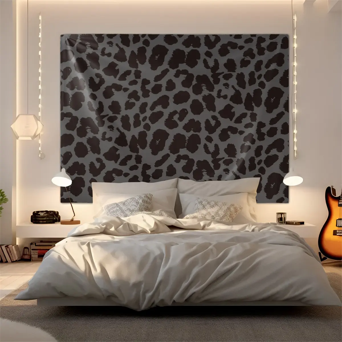 Grey Dark Brown Leopard Print Tapestry, 100% Polyester Lightweight Animal Pattern Wall Hanging, HD Print Washable Backdrop Decor for Bedroom Living Room Dorm Party