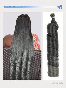 22-Inch French Curly Synthetic Braiding Hair Extensions, Heat-Resistant Loose Water Wave Crochet Hair, Black and Gray Highlights Wavy Curls for Women's Daily Use, Holidays, and Parties