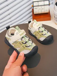 Korean Style Baby Sandals, Breathable Mesh Upper, Non-Slip Rubber Sole, Magic Tape Closure, Protective Toe Cap, Ideal for Toddlers