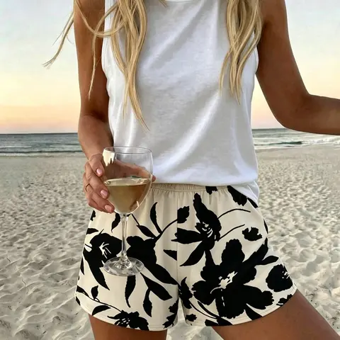 Women's Floral Printed Casual Loose Shorts, Stylish Relaxed-Fit All-Season Boho Casual Shorts for Comfortable Daily Summer Wear