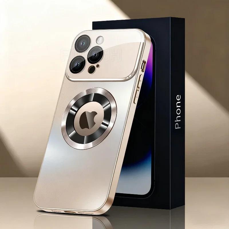 Luxury Matte Magsafe Case For iPhone 17Pro 16 15 14 13 12 ProMax Glass Lens Camera Wireless Charging Protection Cover Protective Smartphone Casing