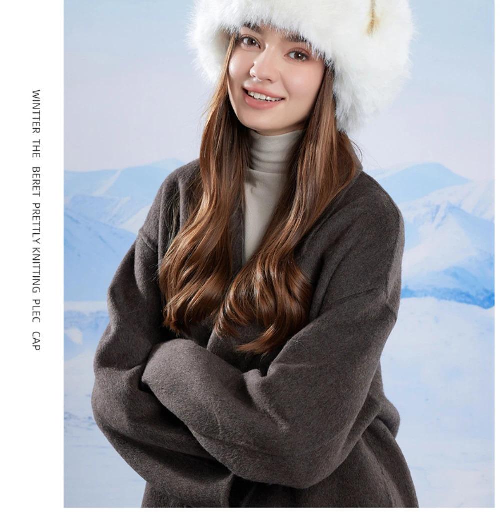 HT4895 Russian Hat New Thick Warm Fluffy Fur Hat Knitted Snow Ski Trapper Earflap Cap Women Winter Hat Ushanka Female Bomber Hat