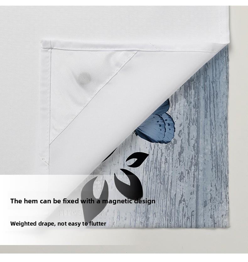 3D Digital Printing Blue Daisy Double Layer Shower Curtain Polyester Waterproof and Mildew Proof Bathroom Partition Curtain