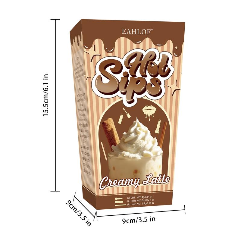 3pcs Hot Sips Coffee Lip Kits | Velvet Matte Trio(Liner+Stick+Gloss) | Day&Night Look