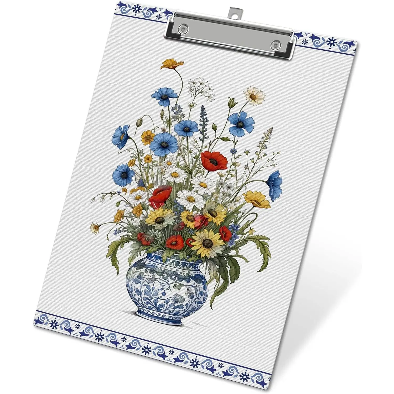 Floral Clipboard,  Blue Clipboards with Low Profile Clip for Office School Use, Chinoiserie Wooden Clip Boards for  Teachers Students - A09