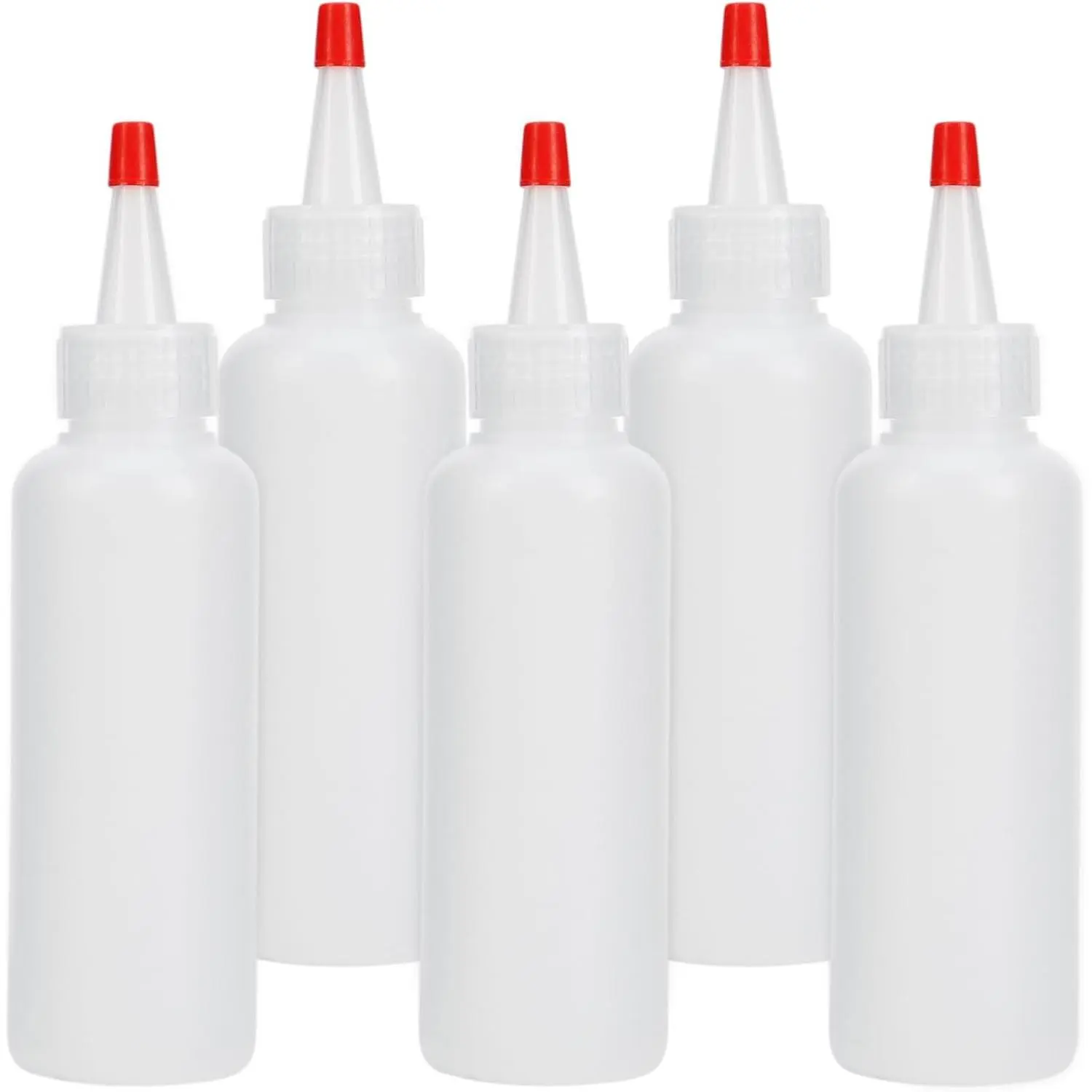 5 count Plastic Condiment Squeeze Bottles, 4 OZ Squeeze Bottles with Red Twist Top Cap, Empty Plastic Bottle for Sauces Mustard Ketchup Syrup Dressings Oil Arts Crafts
