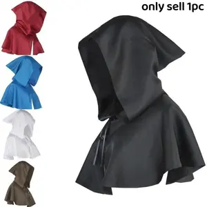 Halloween Cos Costume Death God Cape, Medieval Hooded Cape for Adults and Teens, Wizard Headgear Scarf, Unisex Plain Surface Design