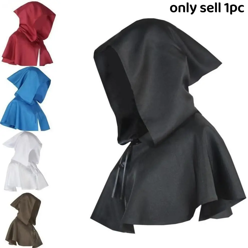 Halloween Cosplay Costume Death God Cape, Medieval Hooded Cape for Adults and Teens, Wizard Headgear Scarf, Unisex Plain Surface Design