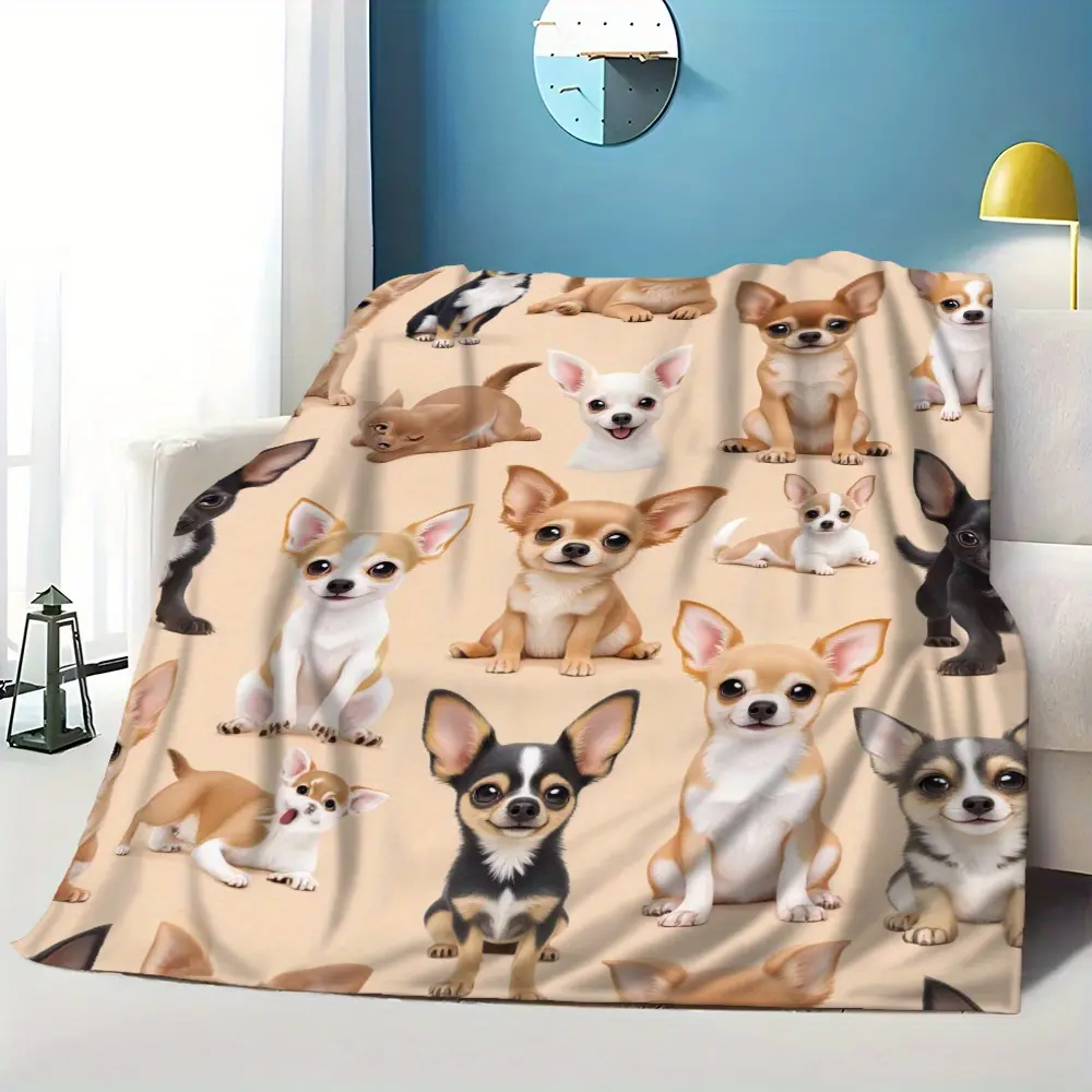 Cute Chihuahua Flannel Fleece Blanket, Adorable Puppy Dog Throw Blanket, Soft Cozy Lightweight Blanket for Bed Sofa Couch, Chihuahua Lover Gift, Pet Lover Home Decor