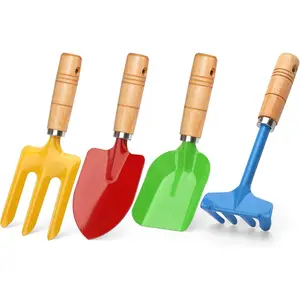 Kids Metal Garden Tool Set Sand Toy, Rake, Spade, Hoe and Leaf Rake, Beach Shovels Scoop Toy, Essential Toddler Sandbox Kit Beach Gear Accessories Outdoor Gardening, 4 Packfidget toys