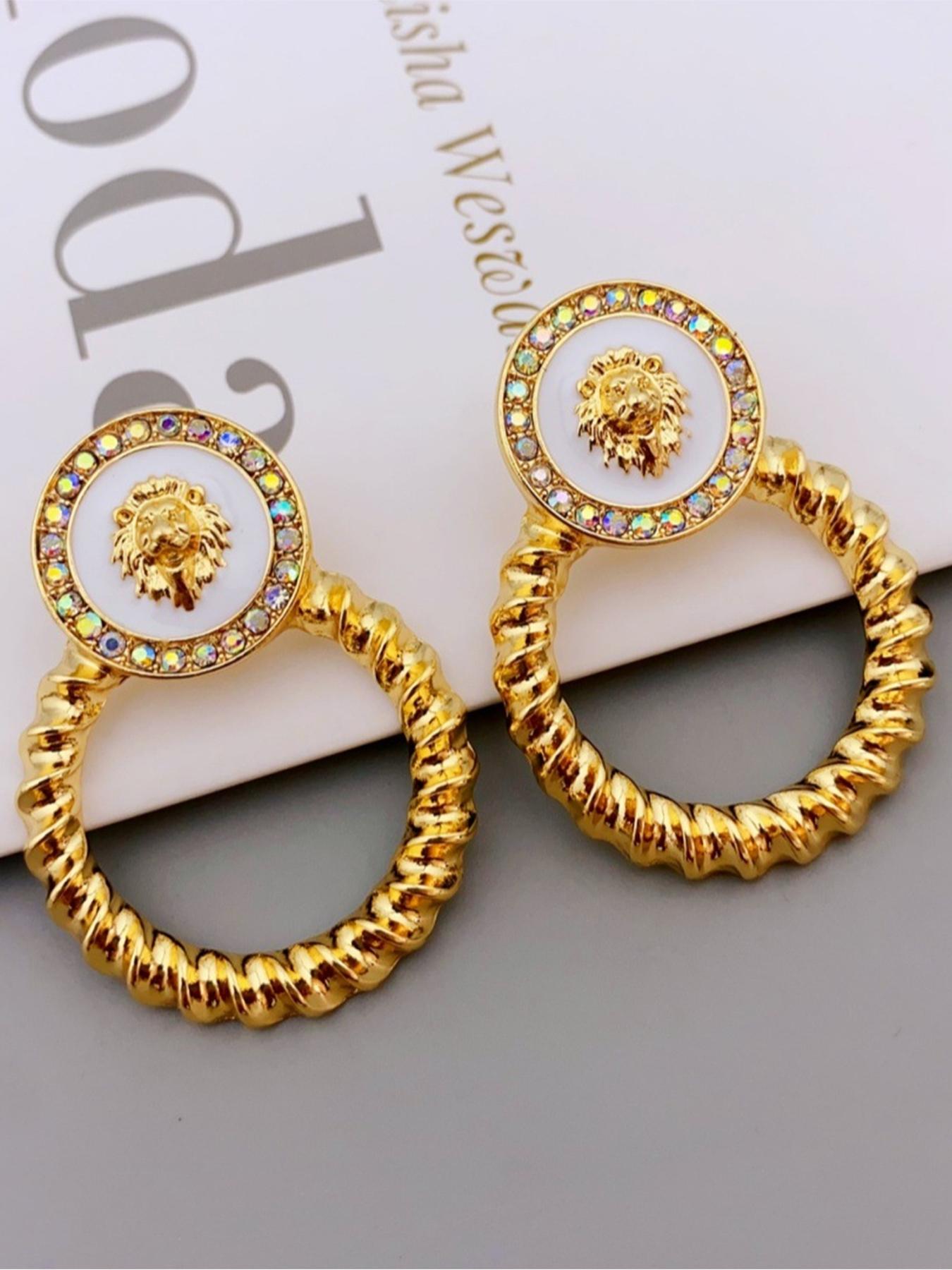 Lion Head Design Hoop Earrings, Statement Earrings, Fashionable Jewelry for Women, Trendy All-match & Exquisite Jewelry for Birthday Gift