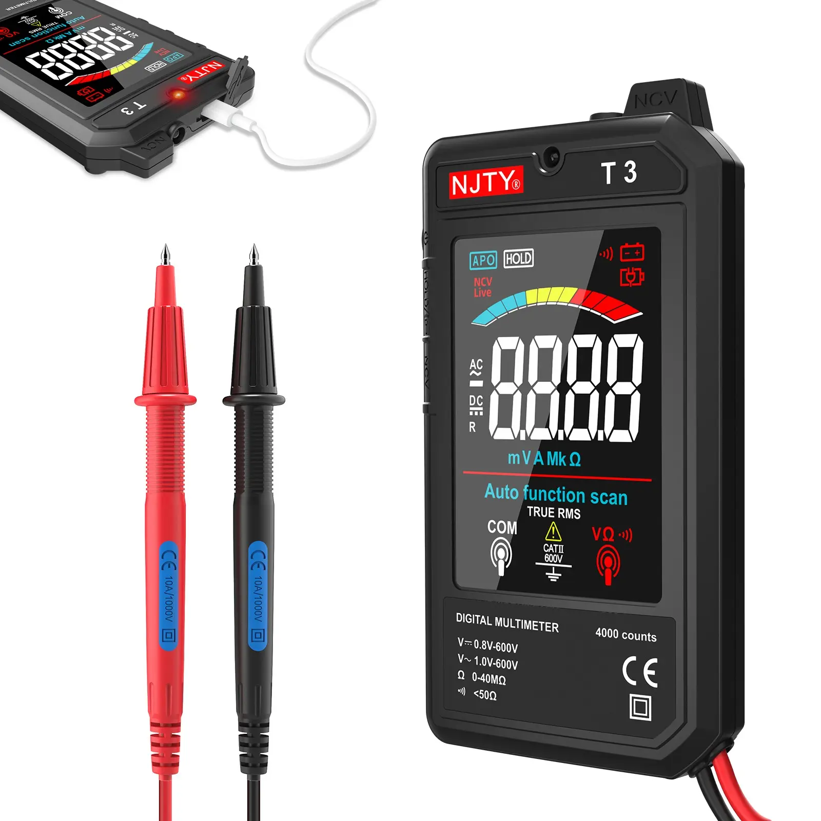 Color Screen Digital Multimeter, Rechargeable Voltage Resistor Tester, Ncv Zero Fire Line Identifier, Ideal for Home Repair