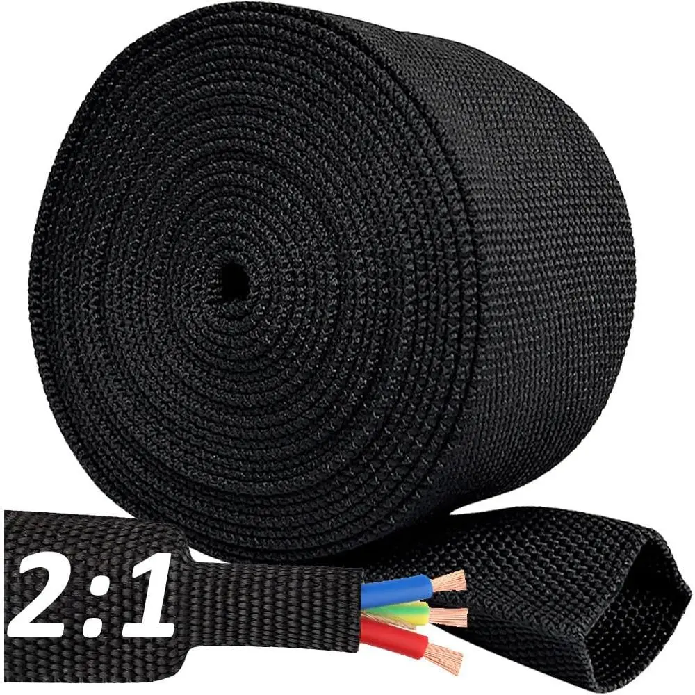 20 FT 1/4 inch 2:1 Heat Shrinkable Braided Sleeving Heat Shrink Sleeve Abrasion Protection Flexibility Wiring Harness  Sheath