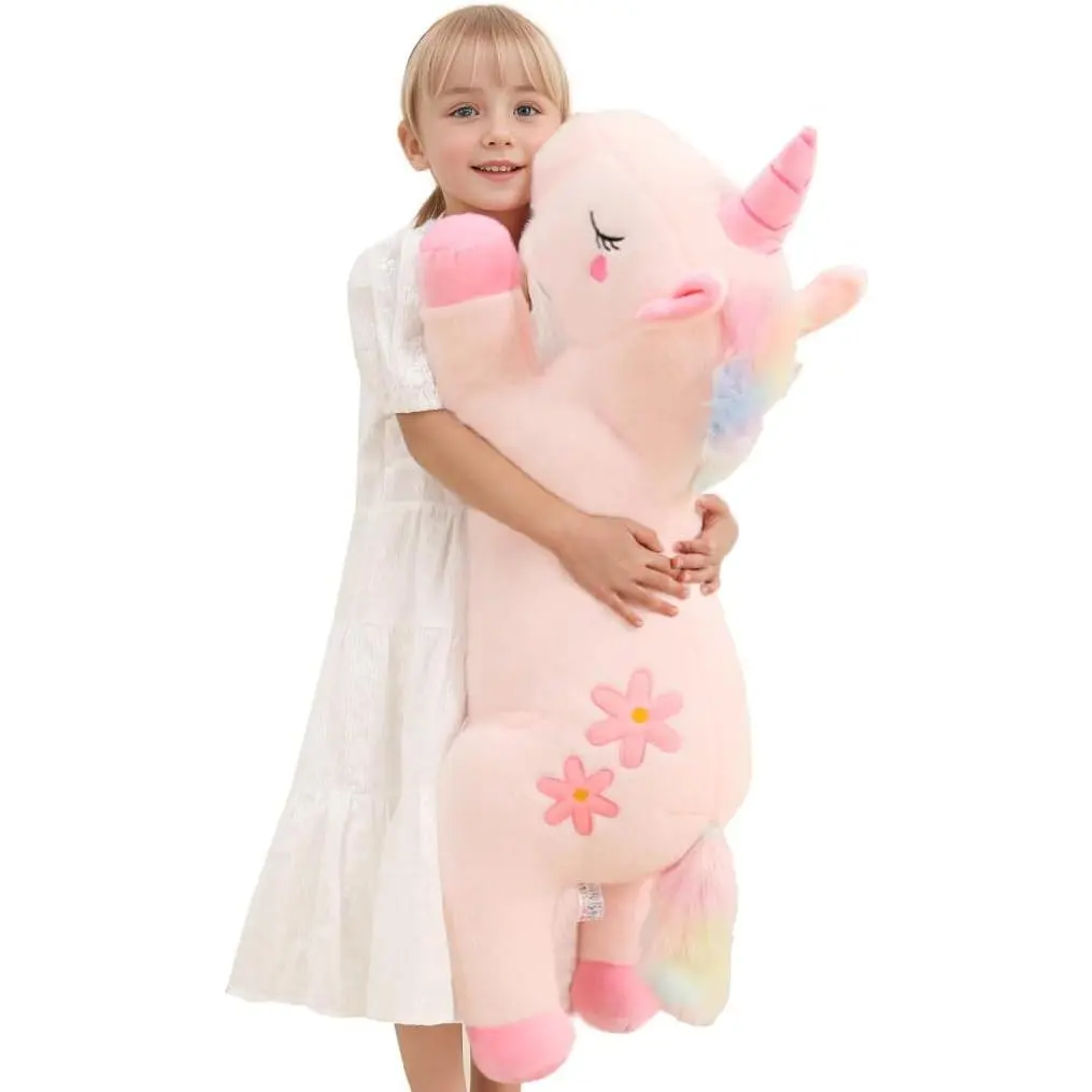 32 Inch Cute Unicorn Jumbo Doll, Soft Pink Giant Plush Body Pillow, Large Rainbow Stuffed Animal Toy for Girls’ Birthday Gifts