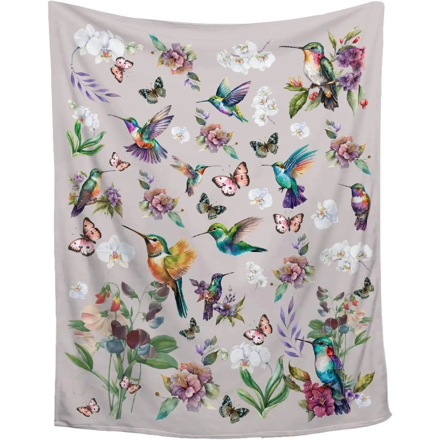 Hummingbird Blanket with Butterfly & Hummingbird Print, for Women and Girls, Hummingbird Gifts for Bird Lovers, Floral Blanket for Sofa, Bed & Outdoor Use