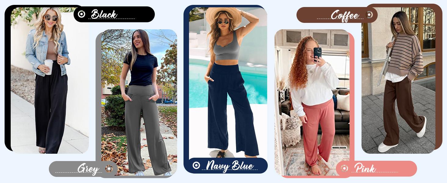 2026 3 Pack Women's Wide Leg Pants with Pockets High Waist Loose Sweatpants Casual Lounge Yoga Workout Palazzo