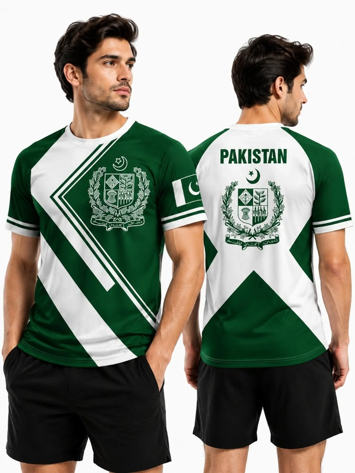 Vintage Pakistan Flag Crescent Star 3D Print Loose Fit Sports T-Shirt, Unisex Long Sleeve Casual Top, All Seasons Wear