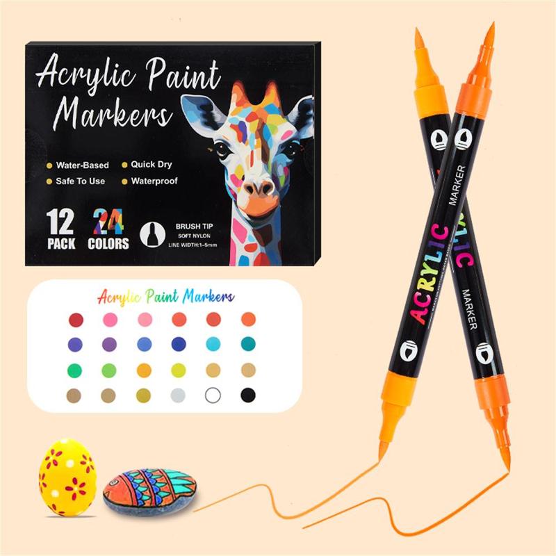 Acrylic Paint Marker Pen Set, 12/24/36pcs/set Double-ended Colored Marker Pen, Art Marker Pen Set for Drawing, Painting, DIY Holiday Party Graffiti, Acrylic Markers