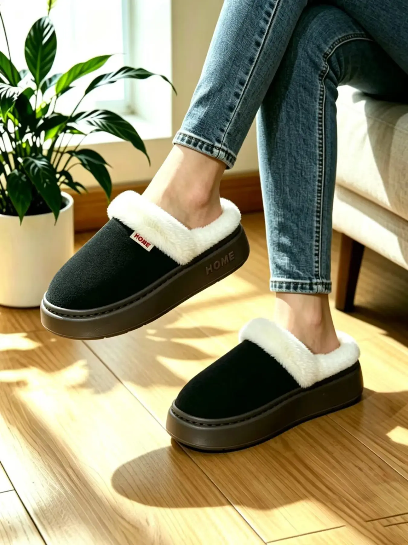 Men's Eva Thick Sole Slippers, Fall & Winter Warm Cotton House Shoes, Non-Slip Indoor Outdoor Casual Footwear, Medium Width