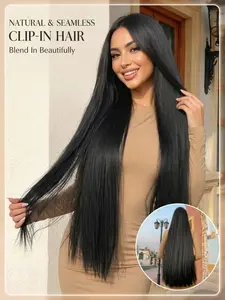 40/24 Inch Extra Long Straight Hair Extensions, Synthetic Wig Clips, U-Shape Design, Perfect for Festivals and Holidays
